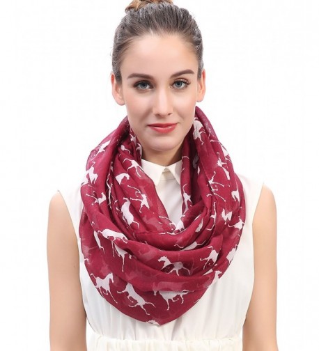 Lina & Lily Running Horses Print Women's Infinity Scarf - Dark Red/White - CT12BMJTC0X