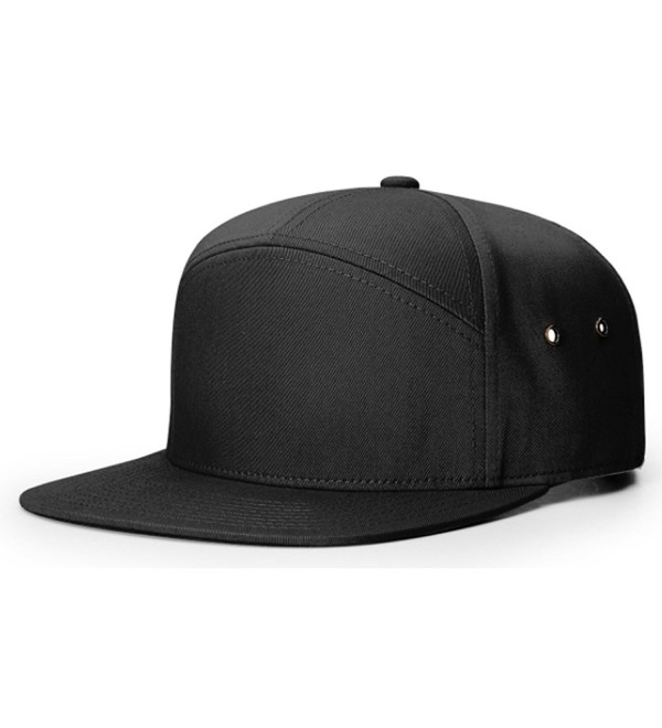 Richardson 7 Panel Cotton Twill Structured Camper Hat Adjustable Leather Strapback - Black - C3188U5WRX2