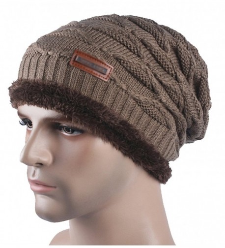 Spikerking New Mens Knitted hats Plush Lining Winter Thick Beanie Hat Skull Cap - Khaki - C6186YHLTC2