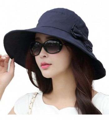 Siggi Womens UPF50 Cotton Packable Sun Hats w/ Chin Cord Wide Brim - Typeb_navy - CF12E73Y8E1