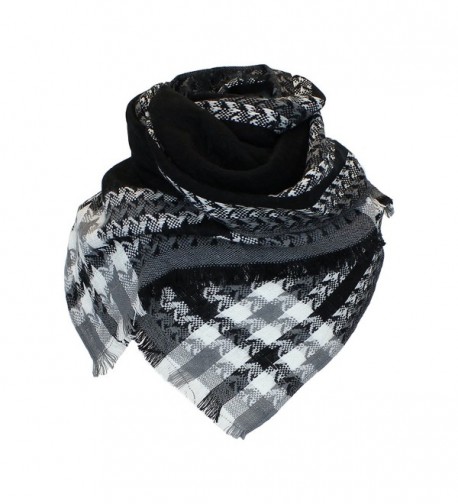 Boho Woven Houndstooth Blanket Scarf Shawl - Extra Long Winter Plaid Pashmina - Black - CU11QG7HV41