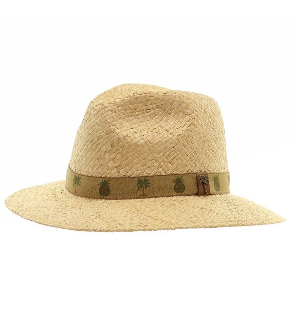 Scala Men's Natural Raffia With Palm Tree/Pineapple Trim Safari Hat - CU12FYH8ZHP