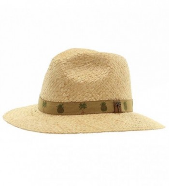 Scala Men's Natural Raffia With Palm Tree/Pineapple Trim Safari Hat - CU12FYH8ZHP