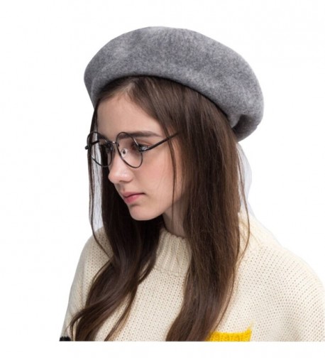 Klong Women Wool Beret Hat French Style Solid Color - Dark Grey - CB188YRWG08