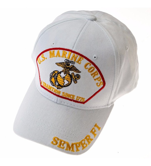 USMC Marine Corps Baseball Cap with Emblem- Semper Fi and Motto -Exclusive Caps - White - CA185R4AXN4