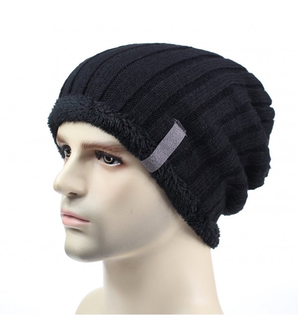 Home Prefer Mens Winter Hats Thick Cuff Beanie Slouchy Knitted Hat Skull Caps - Black - C612N8PC6G3