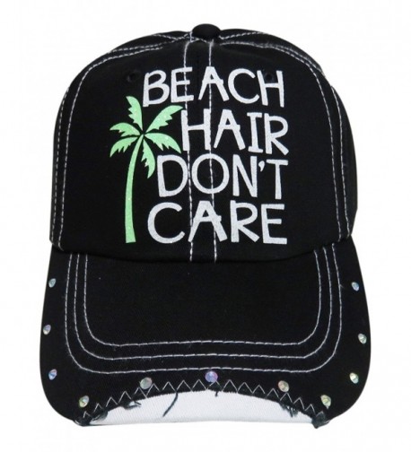 White Glitter Beach Hair Don't Care Black Baseball Cap w/Rhinestones - CG12GU4N4ZJ