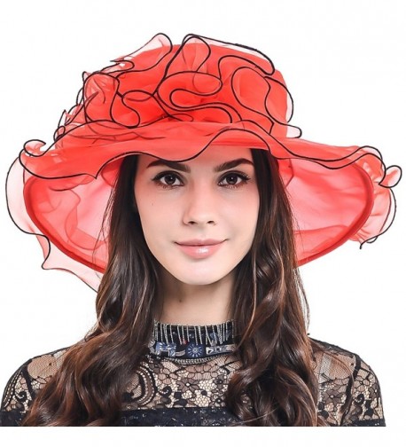 VECRY Lady Oaks Derby Church Hat Wedding Dress Wide Brim Hat - S09-red - CR12KTLFQ05