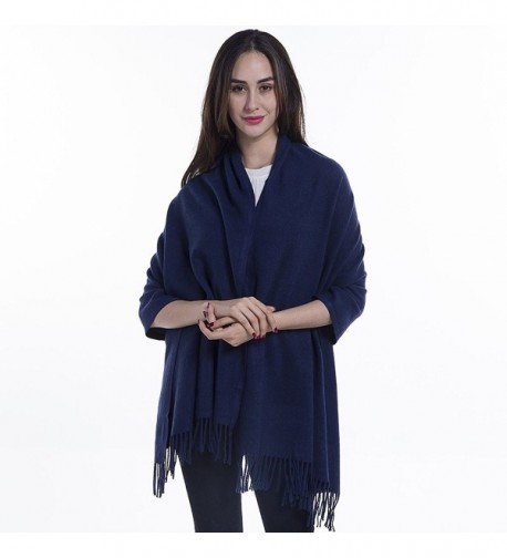 Niaiwei Extra Large Womens Long Cashmere Wool Winter Shawl Wrap- Solid Color 78 27 inch - Navy Blue - CF186YRS3ZS