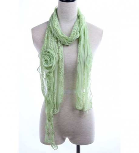 YYSTAR Women's Sweet Small Lightweight Lace Trim Knitted Neck Scarf - Light Green - CF11W4CGT9P