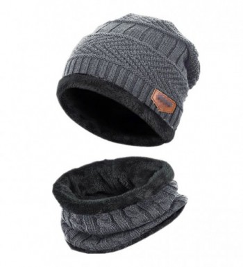 Kata Beanie Hat Scarf Set Thick Knit Hat Warm Fleece Lined Scarf Warm Winter Hat For Men & Women - Grey - C6185XU4O84
