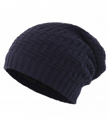 Connectyle Mens Thick Slouchy Knit Beanie Hat Lined Warm Winter Hats Watch Cap - Navy Blue - CN186UE5OCY