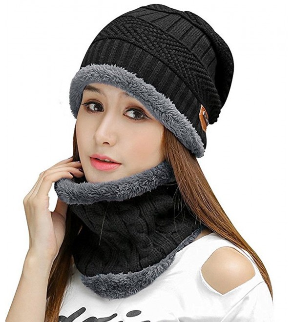 HindaWi Womens Slouchy Beanie Winter Hat Knit Warm Snow Ski Skull Cap - _Hat and Scarf(black) - CG186278NAH