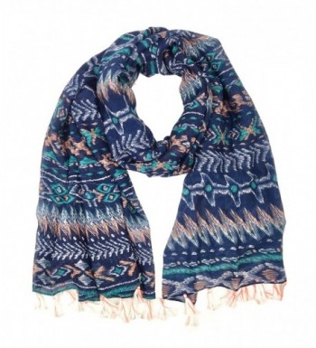 Bruceriver Women's Lightweight Soft Touch Printed Scarf with Tassels - Navy - C112I68NT2Z
