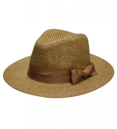 Pamoa Unisex Pms470 Solid Wide Brim Straw Fedora (4 Colors) - Brown - CK12D8KW9Z9