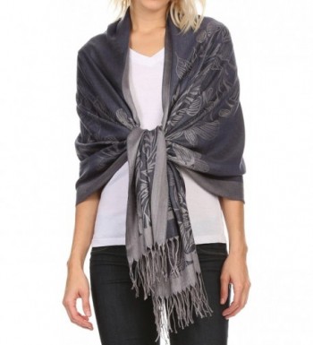 Sakkas Ella Dogwood Flower Straight Border Pashmina/ Shawl/ Wrap/ Stole - Navy Grey - CE12FAFZGF9