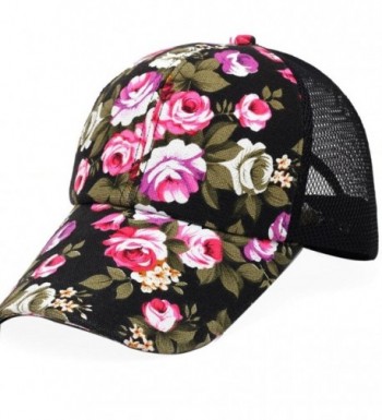 Voberry Womens Cotton Floral Baseball Cap Summer Meshy Snapback Cap Hat - Black - CJ12H5UZRJD