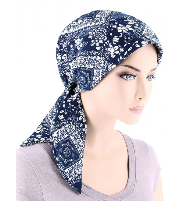 Fashion Turban Headwear Cancer Floral - 01- Navy Blue White Floral (Crepe Chiffon) - CL180ZZK27I