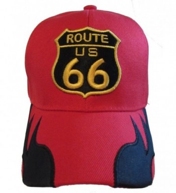 Historic Route 66 Mother Road Premium Hat - Baseball Cap - Red Side Flames - C611TG0NHEX