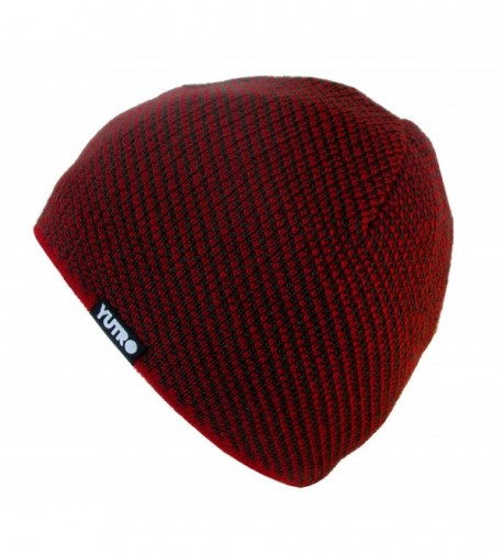YUTRO Fashion Wool Knit Fleece Lined Ski Beanie With "No Wind" Insulation - Red/Charcoal - CV129D32R5R