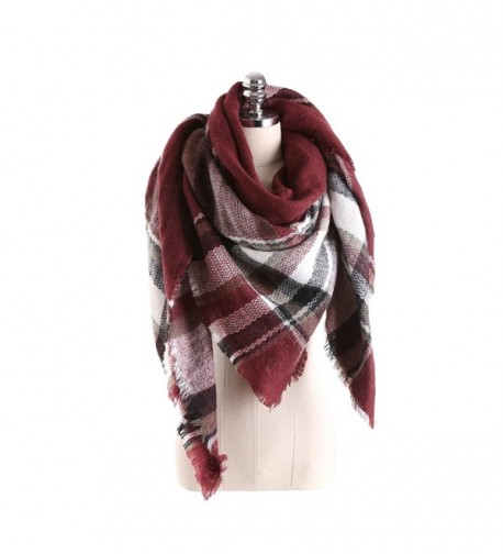 Winter Women Oversize Tartan Blanket Scarf with Tassels - Burgundy - C3186S7EGCY