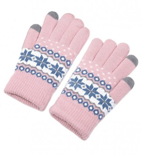 ChicPro Womens Touchscreen Texting Gloves Winter Warm Knit Thick Lined Gloves - Pink Snowflake - C0187D9Z2XT