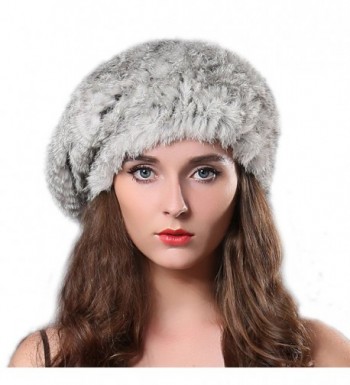 FURTALK Women Winter Fur Beret Hat - Rex Rabbit Fur Knitted Warm Cap Original - Grey - CV122V3G9W3