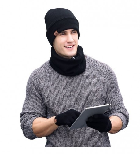 Winter Men Beanie Hat + Scarf + Touch Screen Gloves - 3 Pieces Winter Warm Clothing Set for Men - Black - CX1888GMYLQ