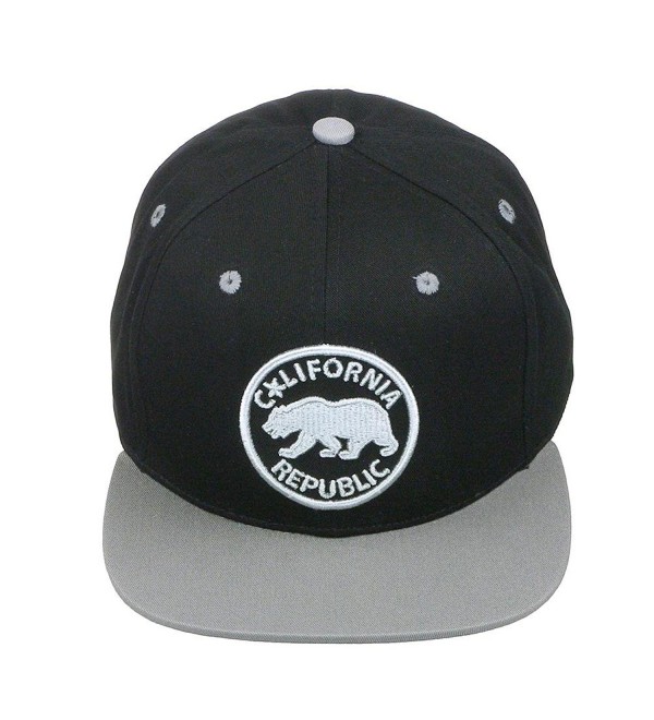 California Republic Bear Logo Flat Brim Adjustable Snapback Hat Cap - Black/Grey - CJ12D7JBG73