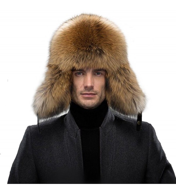 QUEENFUR Men's Fur Hat - Winter Real Raccoon Fur Cap Fox Fur Genuine Leather Russia Aviator Hats - A-raccoon Fur - C212MBDJGS7