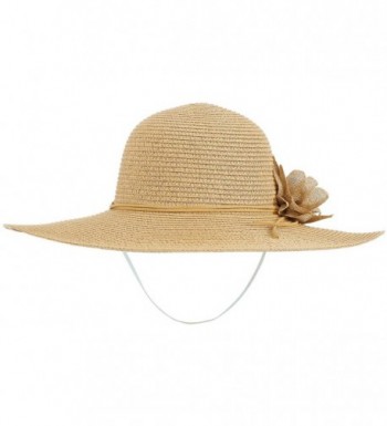 ThunderCloud Women's Spring/Summer Wide Brim Straw Beach Hat w/Flower Décor - Nature - C31808N4O5Q