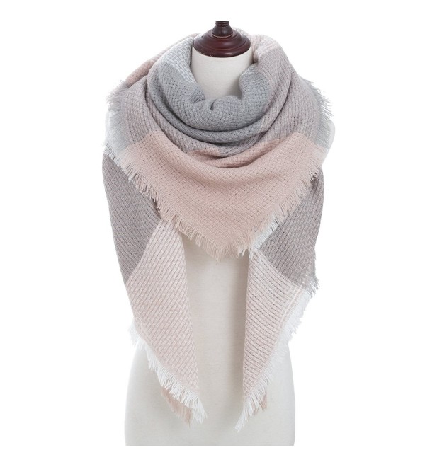 Women's Winter Scarf Tartan Tassel Plaid Shawl Large Warm Soft Chunky Square Scarf Wrap Blanket - Pink2 - C81884GYMMC