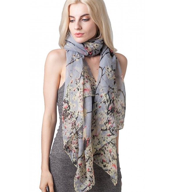 MissShorthair Women's Floral Birds Print Long Scarves Butterfly Scarfs Shawl Wrap - 2 Gray - CX12ODLUZDQ