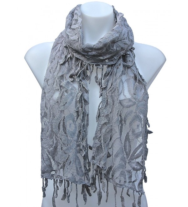 Terra Nomad Women's/Girls Long Sheer Floral Lace Scarf - Gray - CB110FUEXY1