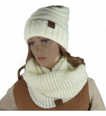 Knit Infinity Loop Scarf And Beanie Hat Set- Warm For The Winter In 6 Colors By Debra Weitzner - Hat Set Cream - C9185QDKL23