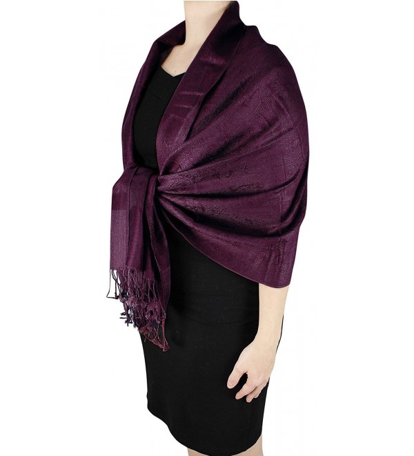 Peach Couture Double Layer Hues of Purple Jacquard Paisley Pashmina Feel Shawl - Wine Reversible - CR12D75FPPB