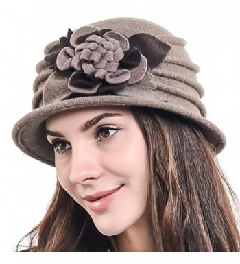F&N STORY Women's Elegant Flower Wool Cloche Bucket Ridgy Bowler Hat 09-co20 - Brown - C5125YOO3OR