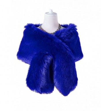 Changuan Women's Winter Fake Faux Fur Scarf Wrap Collar for Wedding Bridal Evening Shawl - Royal Blue - CZ189SAIQHK