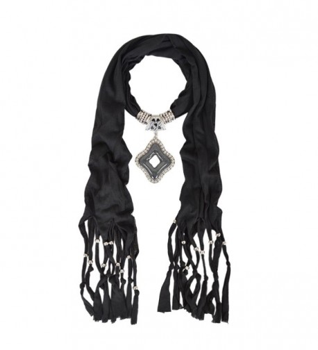 Elegant Diamond Charm Pendant Jewelry Necklace Scarf - Different Colors Avail - Black - C9129J4O3M5