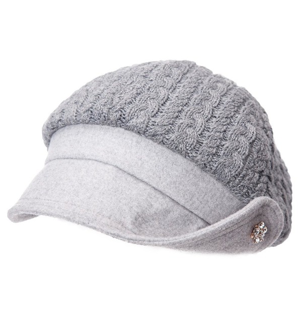 SIGGI 50%/100% Wool newsboy Cap Winter Hat Visor Beret Cold Weather Knitted - 89110_grey - CK187K003GW