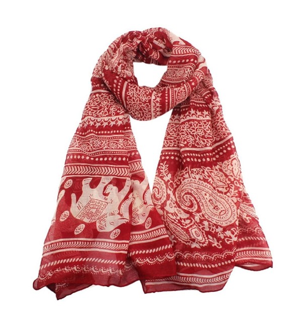 Sunward Women Lady Elephant Print Soft Long Shawl Wrap Scarf Pashmina Stole - Red - C5122V6CBIV