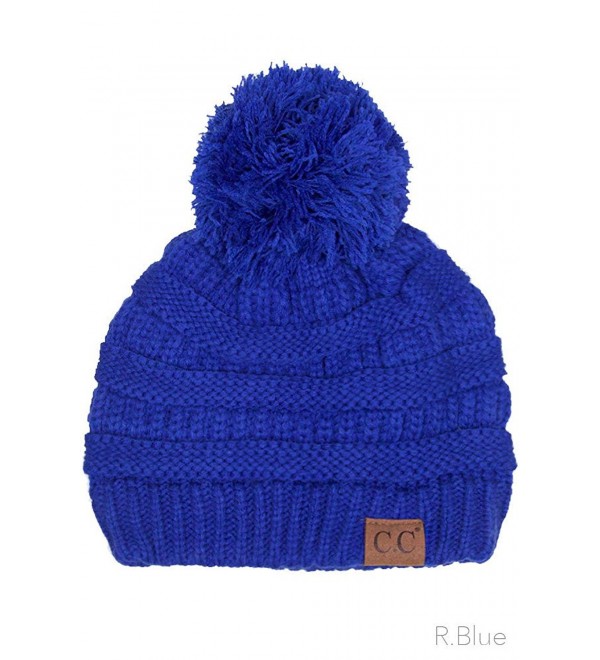 ScarvesMe Exclusive CC Knitted Beanie with Knit Pom Pom - Royal Blue - C312K58NA45