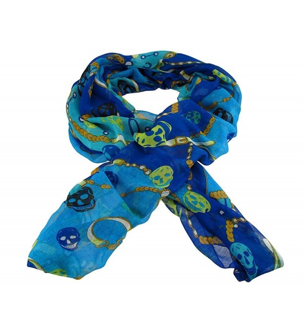 Lightweight Gauze Skull and Chain Print Fashion Scarf - Blue - C211B4LZDT9