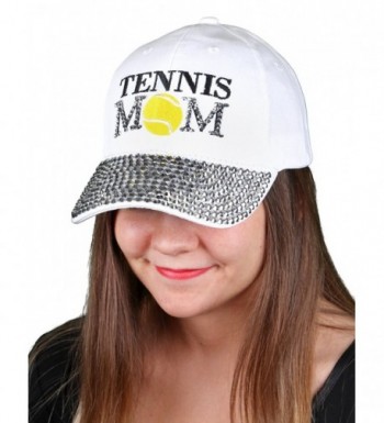 Funky Junque's Women's Silver Rhinestone Bill Sports Mom Bling Baseball Cap Hat - Tennis White - CS182S6A4TK