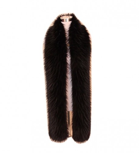 Men Women's Winter Faux Fake Fur Collar Scarf Wrap Shawl Shrug 70" - Black - C217YXGOR90