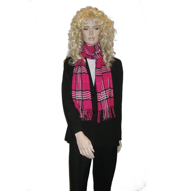 Cashmere Feel Unisex Pashmina Scarf in Checks and Plaid (FUCHSIA) - Fuchsia - C6115LTC0IH