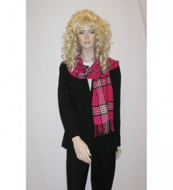 Cashmere Unisex Pashmina Checks FUCHSIA in Wraps & Pashminas