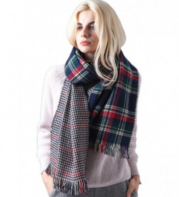 MissShorthair Fashion Unisex Winter Tartan Blanket Scarf Oversized Shawl - 37 Dark Blue&green - CF188XZMU7X