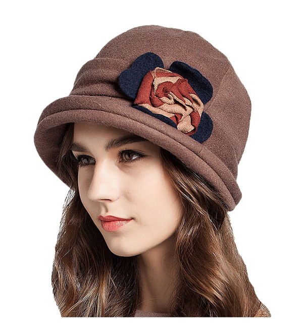 Maitose Women's Decorative Flowers Wool Bucket Hat - Tan - CE1293F32Q3