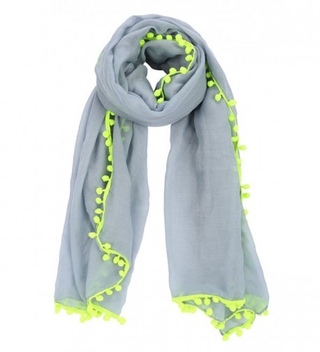 MissShorthair Womens Lightweight Long Scarfs with Pom Poms Tassles - 12 Grey - CT17YSZ6GZM